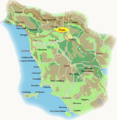 Die Stadt Prato auf der Toskana-Karte Prato auf der Karte